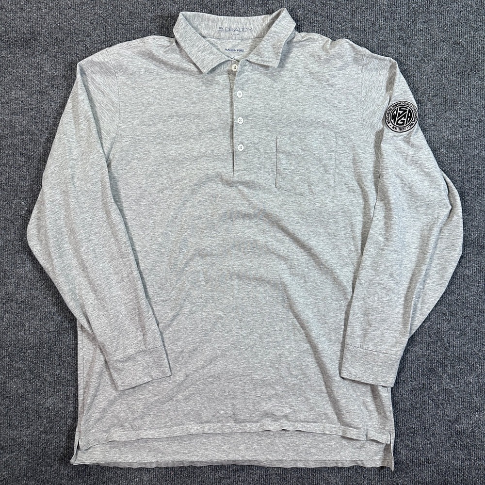 B. Draddy Heather Gray Pima Cotton Long Sleeve Golf Polo Shirt Men's Size XL
